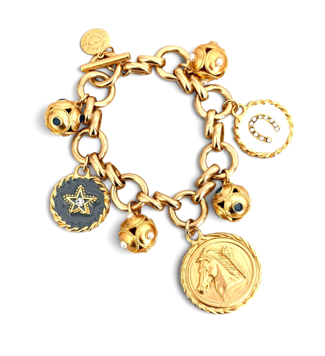 Horse Medallion Charm, Multi Sphere & Charm Bracelet on Isabela Chain 7 1/2 x 8 1/2