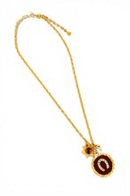 Heradura with Pave & Maroon Hand Painted Enamel 🎨 with Tiger Eye 👁️ Charm Short Necklace on Camila Chain with Initial (only available in Store)