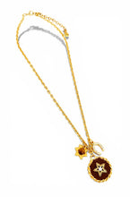 Star Cristal & Maroon Hand Painted Enamel 🎨 with Horse Shoe & Tiger Eye Charm ✨ Short Necklace on Camila Chain