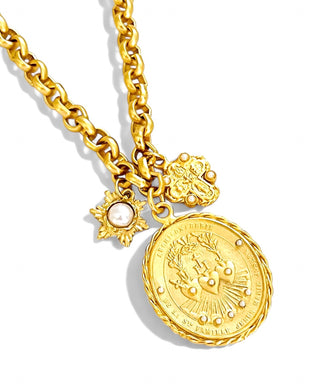 NEW! SAGRADA FAMILIA 💛 ESCAPULARIO✨ with Cross & Pearl Charms ✨ ESTEFANIA Link Chain Short Necklace 20”-22”