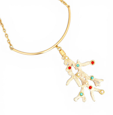 White 🪸 Coral Like 🪸Branch Statement Pendant Approx 4” in GOLD ⭐️ Short Mid-Length Necklace 20-23”