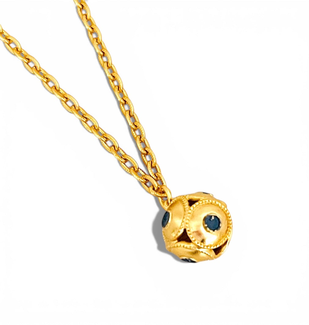 Dot Sphere Charm in Blue Gray Hand Painted Enamel ✨Short Necklace on Camila Chain