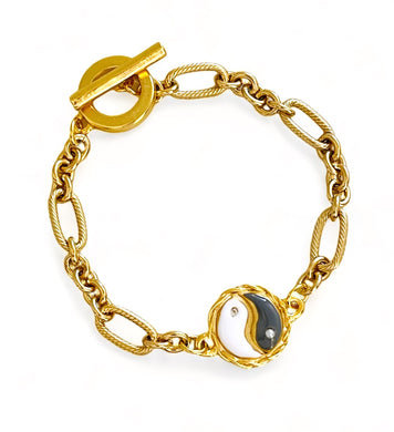 ONLY 2 LEFT!!! Mini Yin & Yang Enamel White & Gray Bracelet ✨ REGINA Chain Toggle Bracelet✨Choose Bracelet Size Below ⬇️