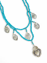 ONLY 1 LEFT!!! Corazones Beaded Short Necklace in Turquesa Colored Beads ✨ 2 Strands ✨Metal/Pewter