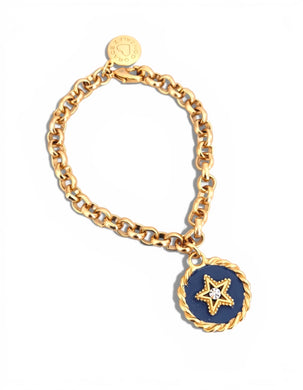 Star with Cristal & BlueGray Hand Painted Enamel 🎨 Bracelet 7 1/2-8” on Estefania Chain