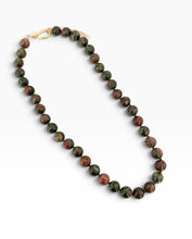 Unakite Hand Knotted Necklace Short 18”-20” with Gold 14K Vermeil Closure