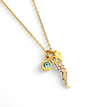 Mini Tusk-Like Charm in Pave with Aquamarine for HARMONY & Initial on Thin MIA Chain 16” Adj to 18” ✨ Choose Initial ⬇️