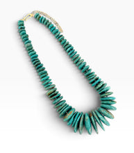 Turquoise Gradated Flat Rondelle with Hand Knotting Necklace Short 20”-22” with Gold 14K Vermeil Closure