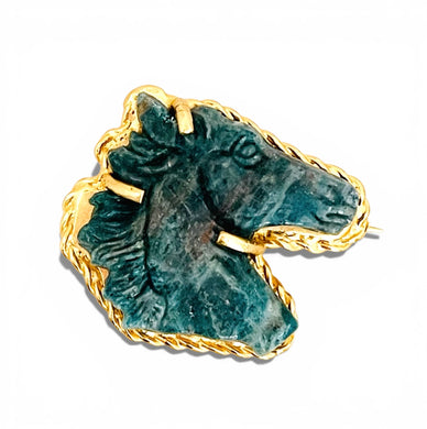 Blue Apatite for Manifestation 🐴 Carved Horse Brooch 🧷