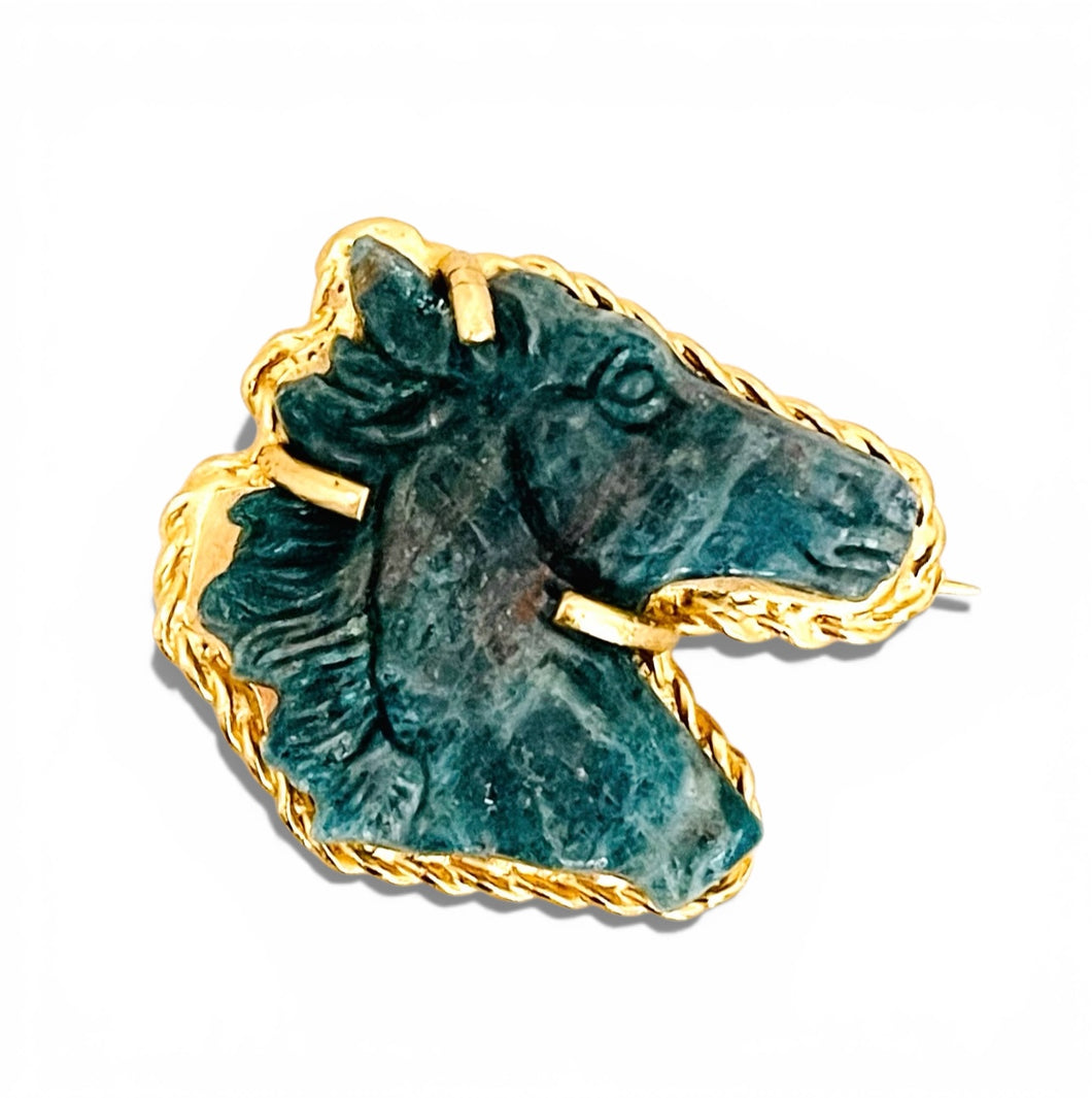 Blue Apatite for Manifestation 🐴 Carved Horse Brooch 🧷