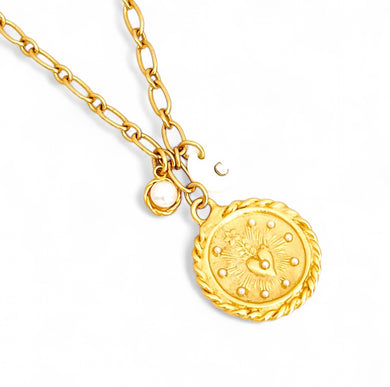 NEW!!! SAGRADO Corazón Flowers 🌺 Medium Charm with Pearls All Around ✨ Pearl Charm & Initial with EUGENIA Chain ✨Short Necklace 18-20”✨ Choose Initial Below ⬇️