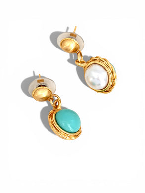 2 in 1 Turquoise & White Pearl Earrings