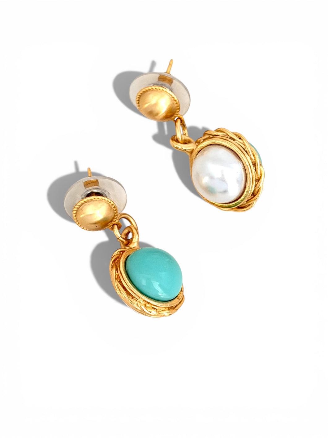 2 in 1 Turquoise & White Pearl Earrings