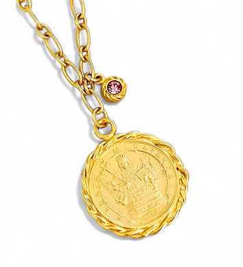 NEW!!! Santa Agatha ✨ Patron Saint of Breast Cancer 💗 Round Charm with Rose Crystal ✨EUGENIA Chain✨Short Necklace 18”-20”✨