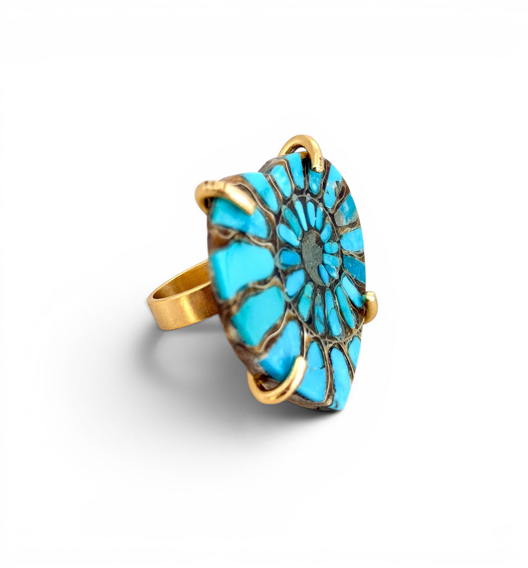 Heart Nautilus Genuine Turquoise RING Select Size
