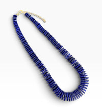 Lapiz Lazuli Gradated Flat Rondelle with Hand Knotting Necklace Short 20”-22” with Gold 14K Vermeil Closure