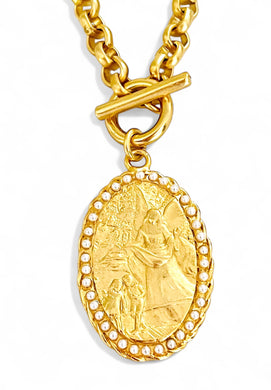 Angel de la GUARDA Medallón ✨”Ángel de mi guarda, dulce compañía, no me desampares ni de noche ni de día” ✨ Short Necklace with ESTEFANIA Chain Toggle Closure 22”✨