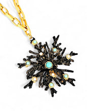 SOLD OUT!!! ✨ BLACK Enamel Snowflake Coral Like 🪸 with Turquoise Color & Pearl Cabochons ✨ Pendant Approx 3.5” ⭐️ Short Necklace 20-23”
