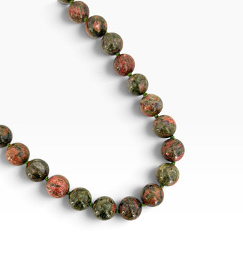 Unakite Hand Knotted Necklace Short 18”-20” with Gold 14K Vermeil Closure