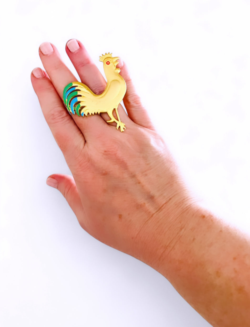 SOLD OUT!!! ✨ “Mas Claro No Canta un Gallo” 🐓RING with Malachite Green Hand Painted Enamel 🍃 ☀️ Size 7