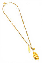 Cacao Large Tourmaline Green with Leaf on Regina Chain Long Necklace 30”
