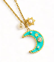 ONLY 1 LEFT!!! Moon 🌙 Charm ✨ in Turquoise Enamel ✨Long Necklace 28” ✨with CAMILA CHAIN ✨Choose Initial Below ⬇️
