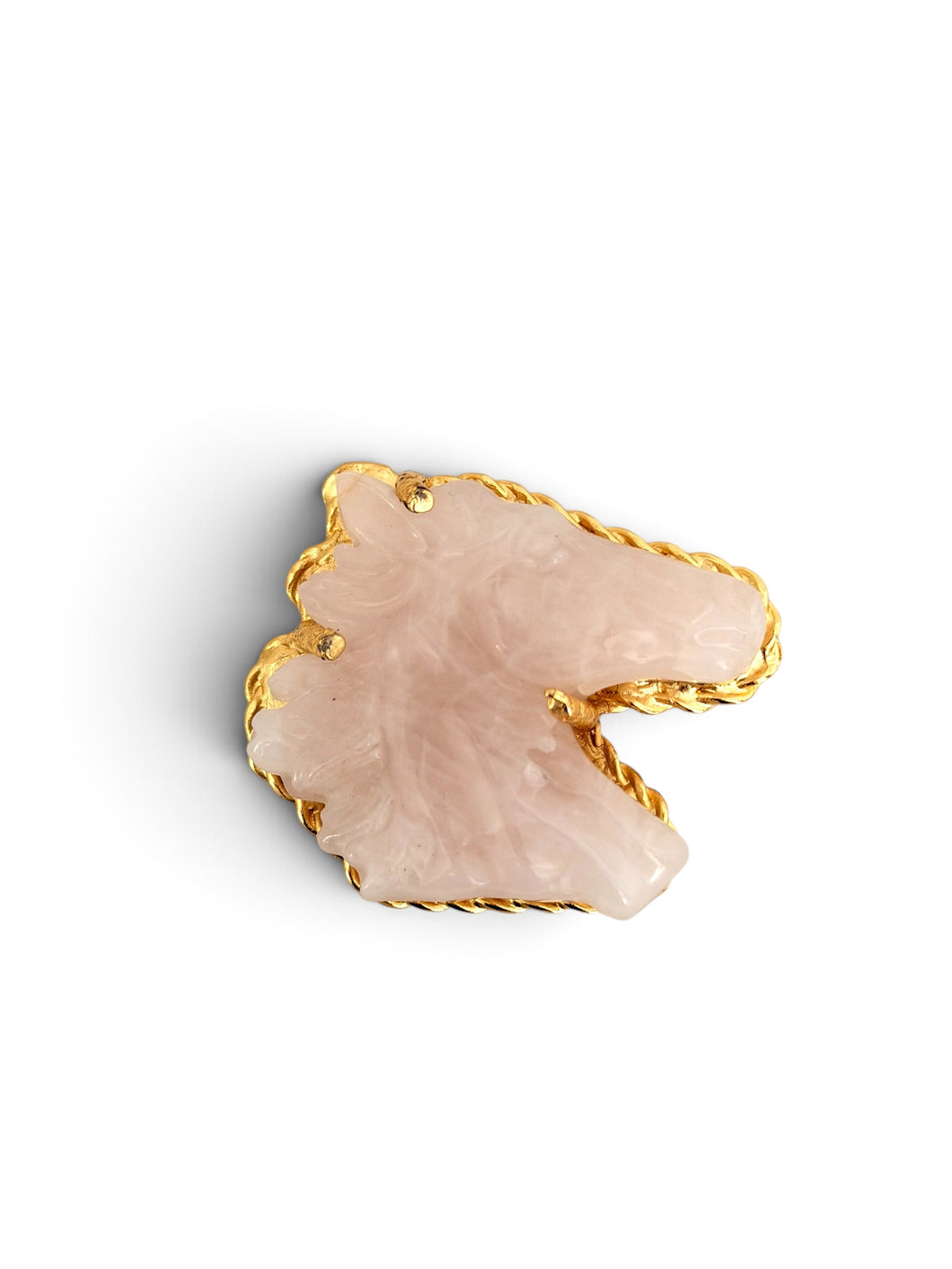 Rose Quartz Carved Horse Head Brooch 🧷 Energy of Love