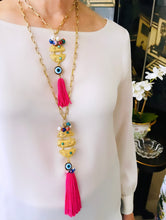 Pescare Dangle Tassel Magenta Color 🧿 with Murano Cluster Long Necklace
