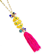 ONLY 1 LEFT!!! Pescare Dangle Tassel Magenta Color 🧿 with Murano Cluster Long Necklace