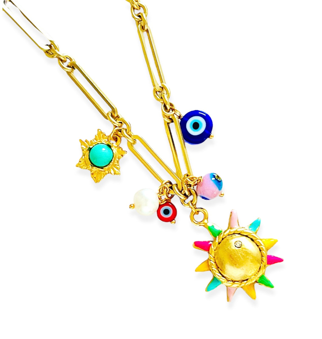 SOL ☀️ MultiColor with Murano & 🧿 Short Necklace 16”-18”