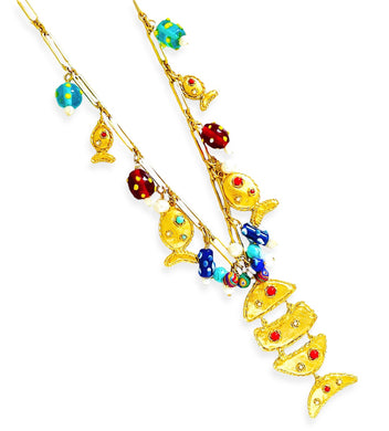 ONLY 1 LEFT!!! Pescare Multi Charm Multi Color & Murano Glass Mix Long Necklace