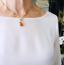 Double Cab Coral-Like Color & Pearl Charm Short Necklace