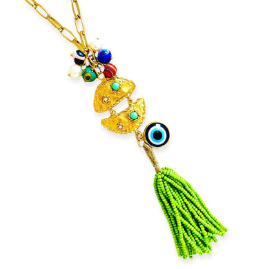 ONLY 1 LEFT!!! Pescao Dangle Tassel Lime 🧿 with Murano Cluster