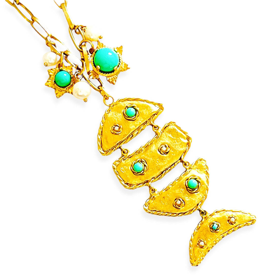 ONLY 1 LEFT!!! Pescare Turquesa Dangle Fish Long Necklace