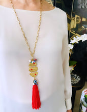 Pescare Dangle Tassel Coral-Like Color 🧿 with Murano Cluster Long Necklace