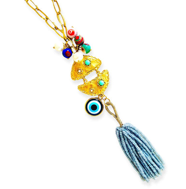 ONLY 1 LEFT!!! Pescao Dangle Tassel Gray 🧿 with Murano Cluster