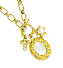 ONLY 1 LEFT!!! “Virgen Milagrosa” with VALENTINA Chain✨Carved Freshwater Shell Pendant with Pearl & CZ Inlay ✨Short Necklace 20”