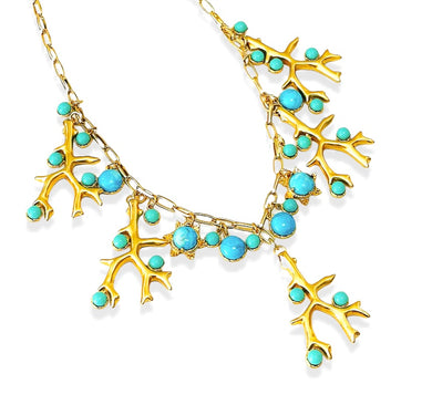 Golden Branch Statement 🪸 with Turquoise Color✨Mid-Length Necklace 22”-24” Adj