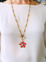 ONLY 1 LEFT!!! Magenta Pink Flower 🌸 Pearl ✨Long Necklace 28”