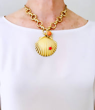 ONLY 1 LEFT!!! Golden Clamshell Chunky Chain with Sun ☀️ Coral Cabochon ✨ Short Necklace 16”-18”