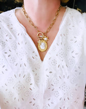 ONLY 1 LEFT!!! “Virgen Milagrosa” with VALENTINA Chain✨Carved Freshwater Shell Pendant with Pearl & CZ Inlay ✨Short Necklace 20”