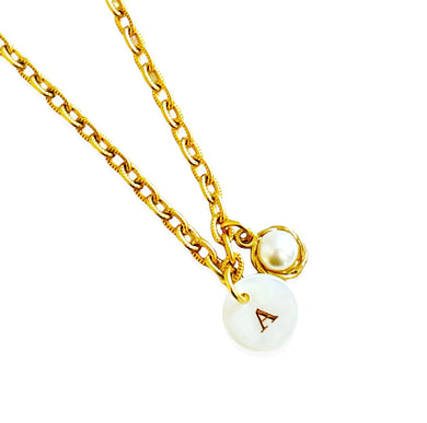 Freshwater Shell Charm with Gold Initial✨with Pearl✨ Short Necklace 16”-18” ✨ Choose Initial Below ⬇️